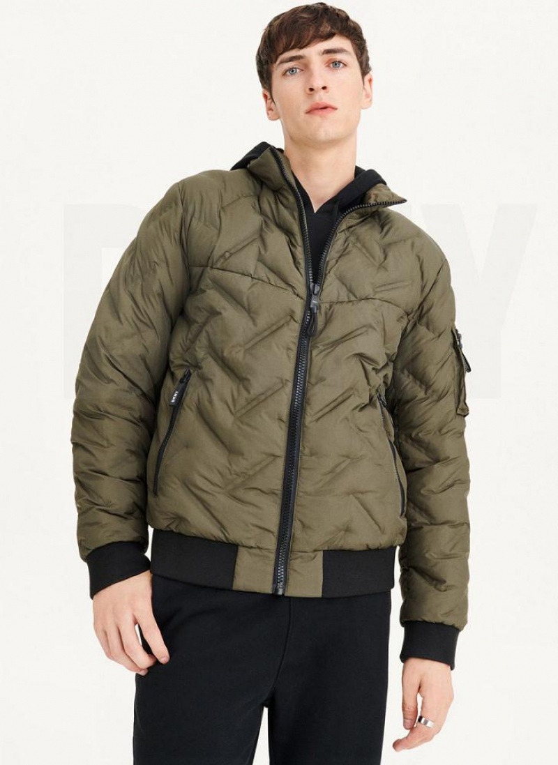 DKNY Gesteppt Bomber Jacken Herren Olivgrün | Austria_D1308