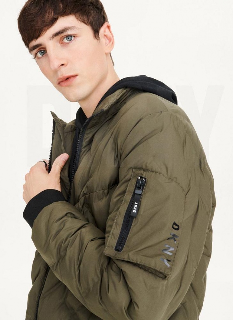 DKNY Gesteppt Bomber Jacken Herren Olivgrün | Austria_D1308