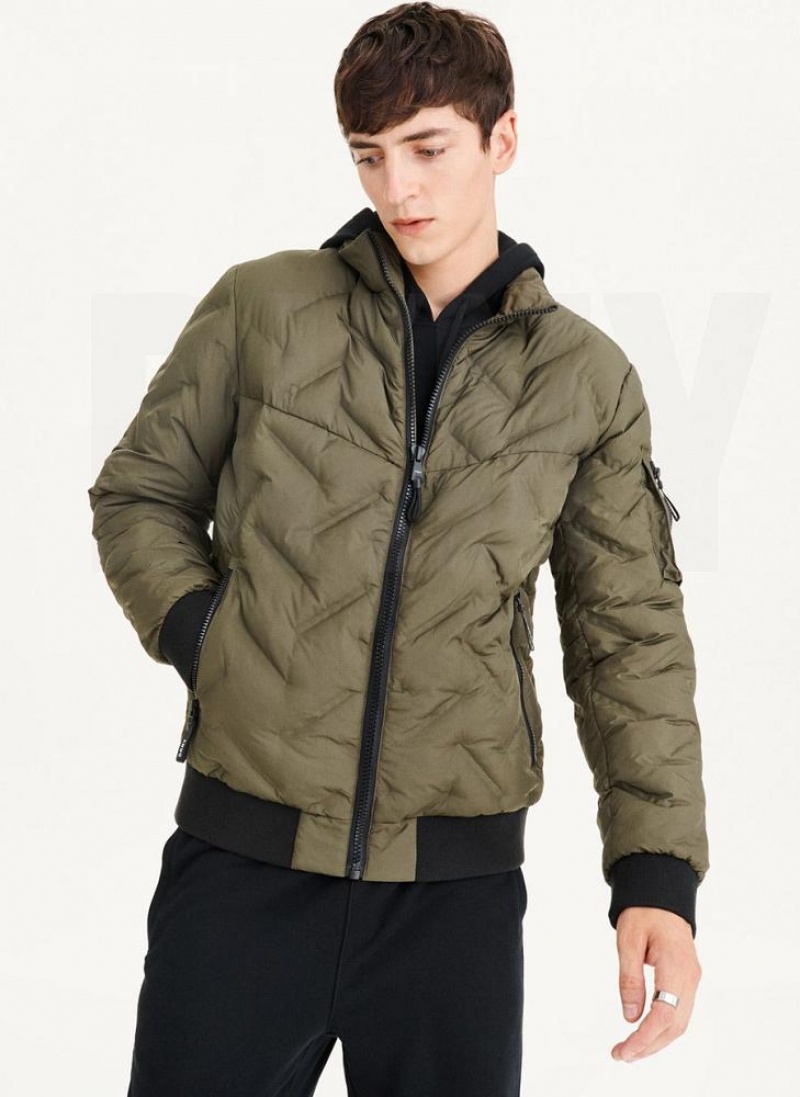 DKNY Gesteppt Bomber Jacken Herren Olivgrün | Austria_D1308