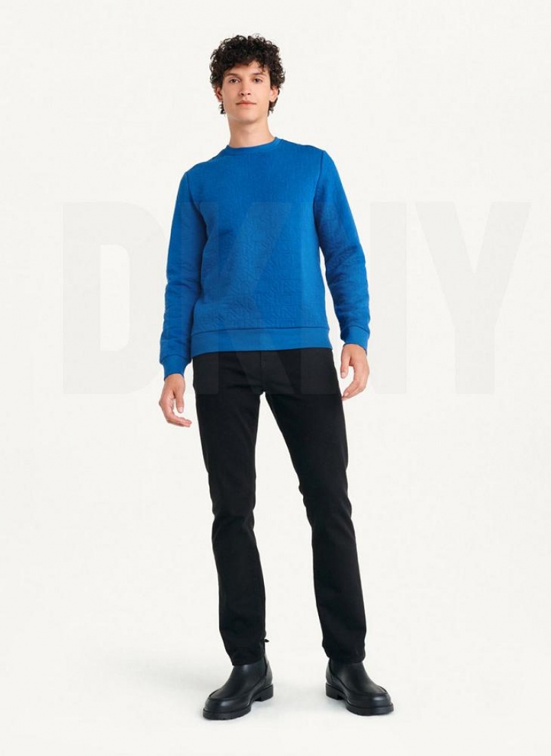 DKNY Gesteppt Knit Allover Logo Crewneck Sweatshirts Herren Tiefesblau | Austria_D1251