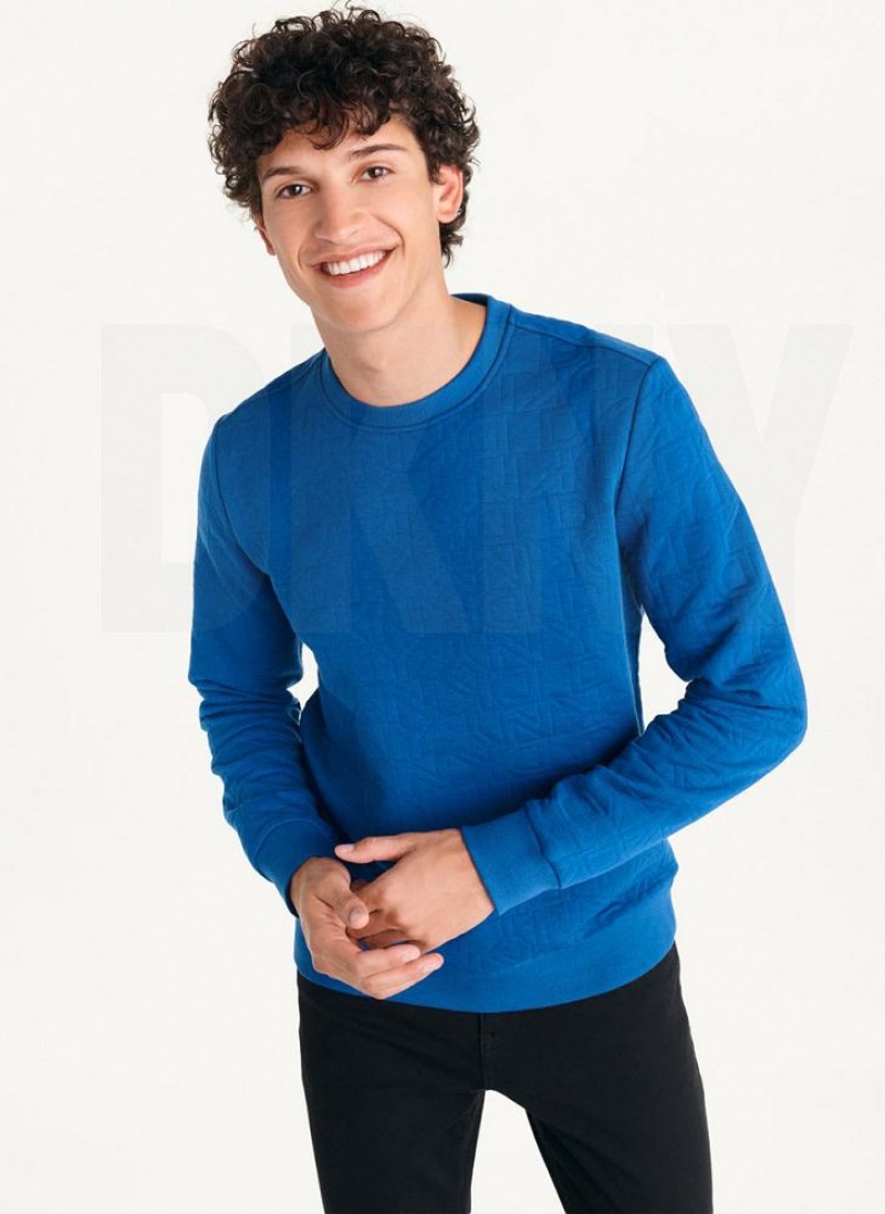 DKNY Gesteppt Knit Allover Logo Crewneck Sweatshirts Herren Tiefesblau | Austria_D1251