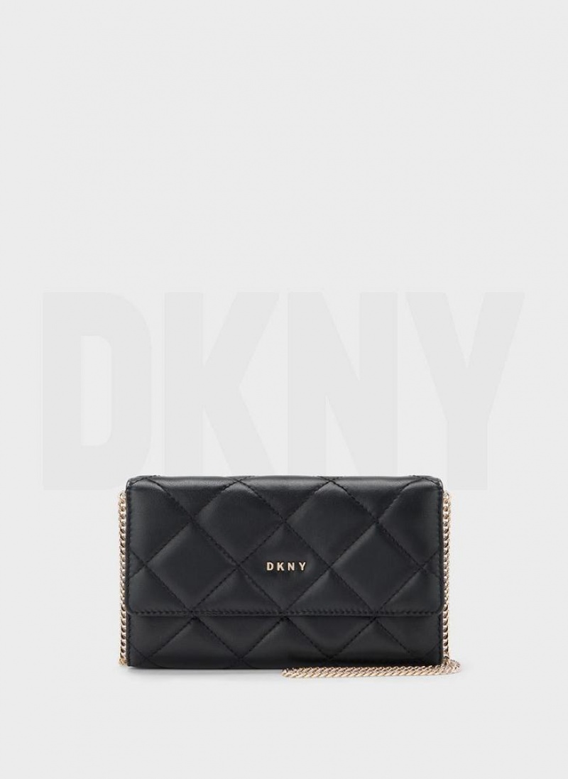 DKNY Gesteppt On A Chain Geldbörse Damen Schwarz Gold | Austria_D1347