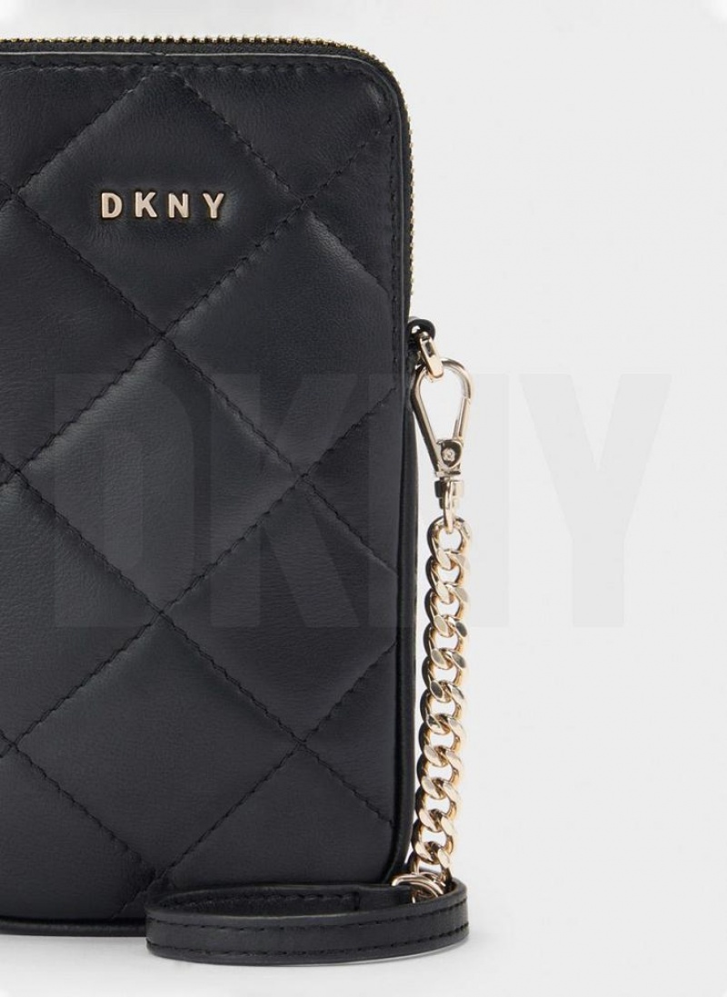 DKNY Gesteppt Phone Crossbody Geldbörse Damen Schwarz Gold | Austria_D0645