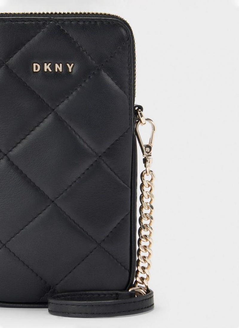 DKNY Gesteppt Phone Umhängetasche Damen Schwarz Gold | Austria_D0946