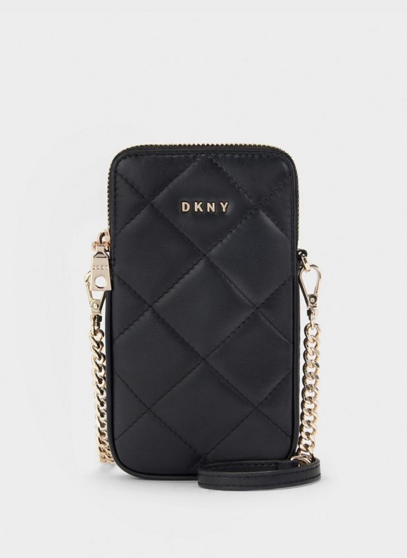 DKNY Gesteppt Phone Umhängetasche Damen Schwarz Gold | Austria_D0946