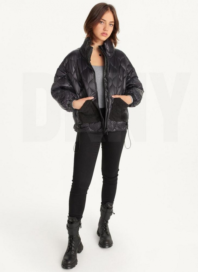 DKNY Gesteppt With Sherpa Pockets Mäntel Damen Schwarz | Austria_D1548