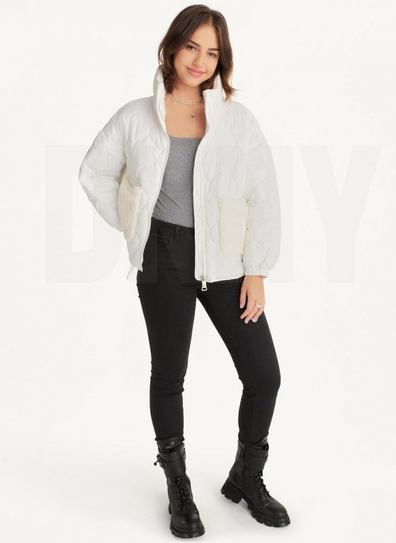 DKNY Gesteppt With Sherpa Pockets Mäntel Damen Weiß | Austria_D0942