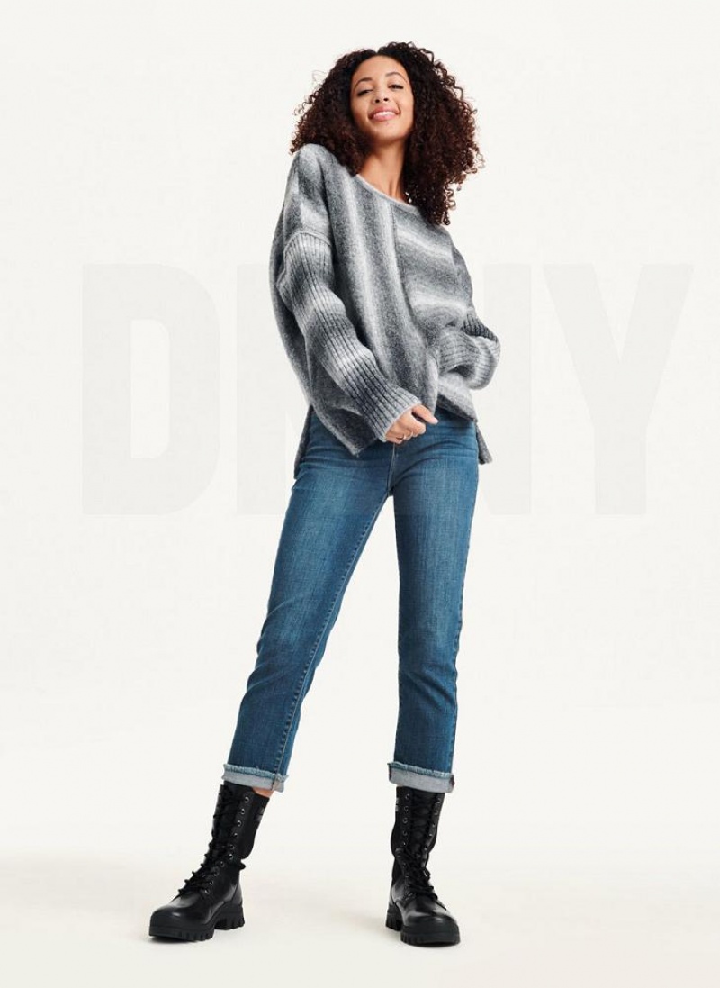 DKNY Gestreift Oversized Fitted Sleeve Pullover Damen Grau | Austria_D1791