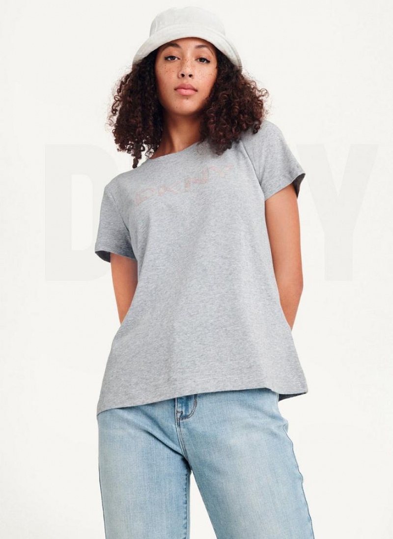 DKNY Glitter Logo T-shirts Damen Grau | Austria_D0227