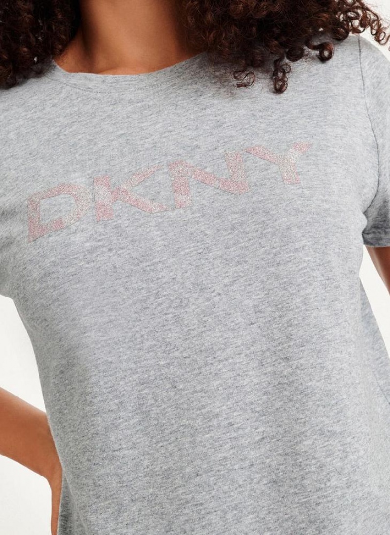 DKNY Glitter Logo T-shirts Damen Grau | Austria_D0227