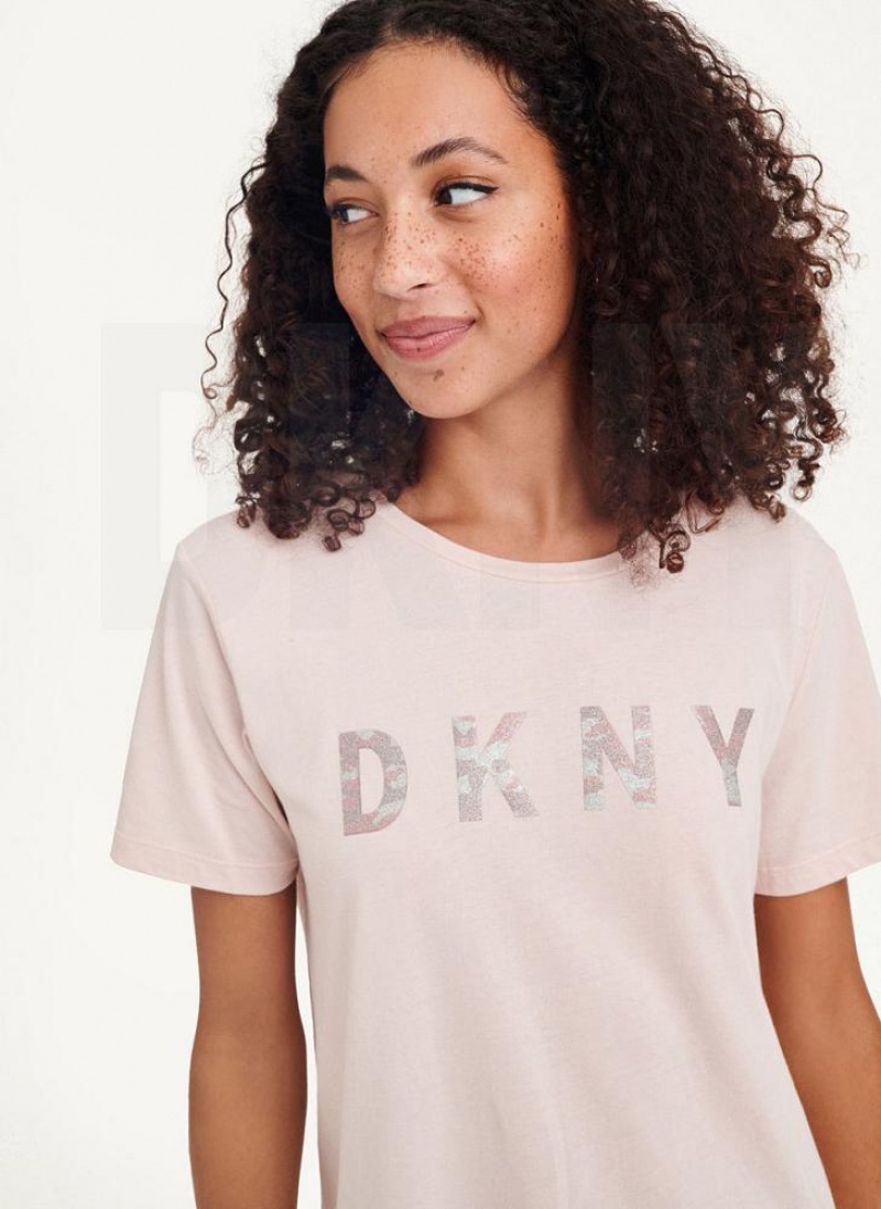 DKNY Glitter Logo T-shirts Damen Rosa | Austria_D0880