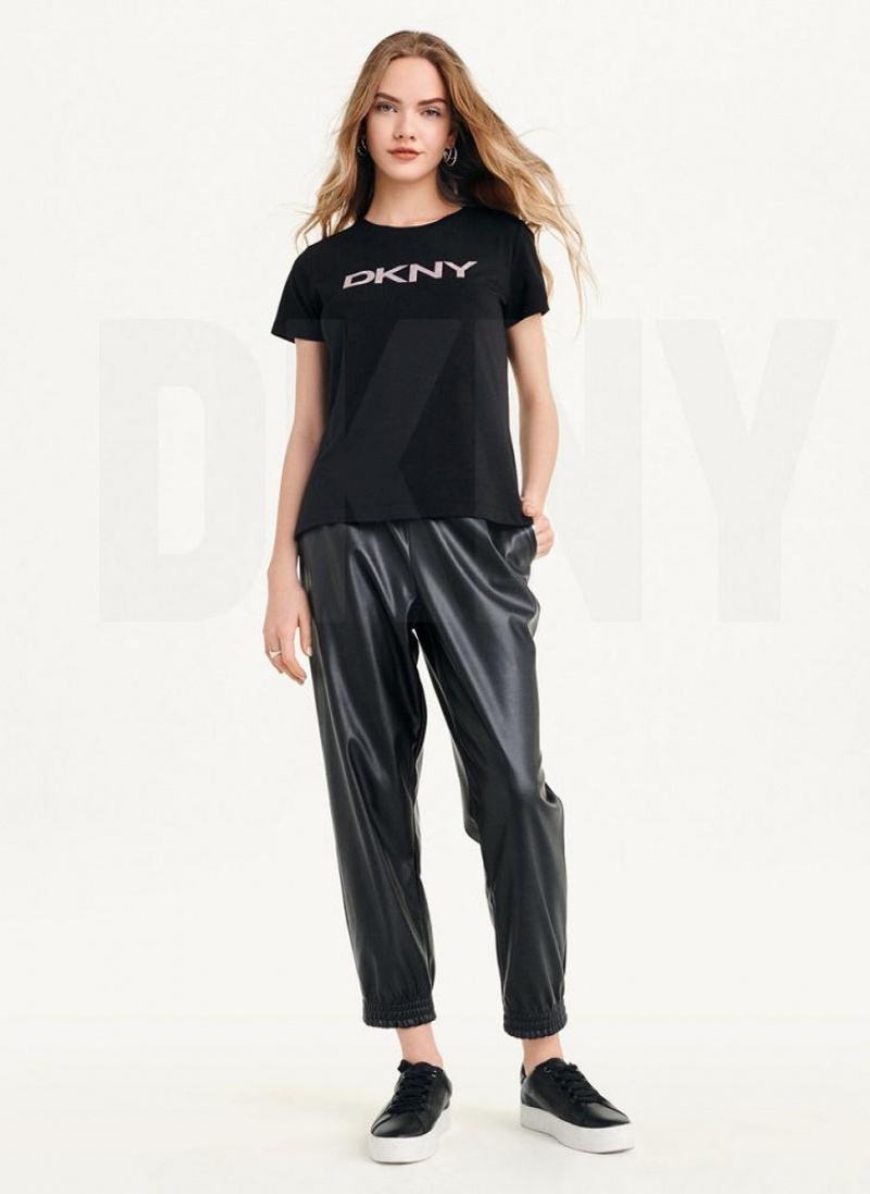 DKNY Glitter Logo T-shirts Damen Schwarz | Austria_D0897