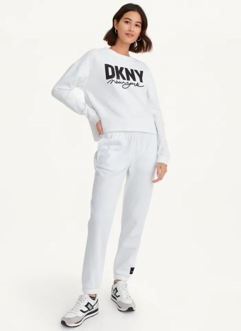 DKNY Glitter Script Logo Cropped Raw Edge Sweatshirts Damen Weiß | Austria_D1959