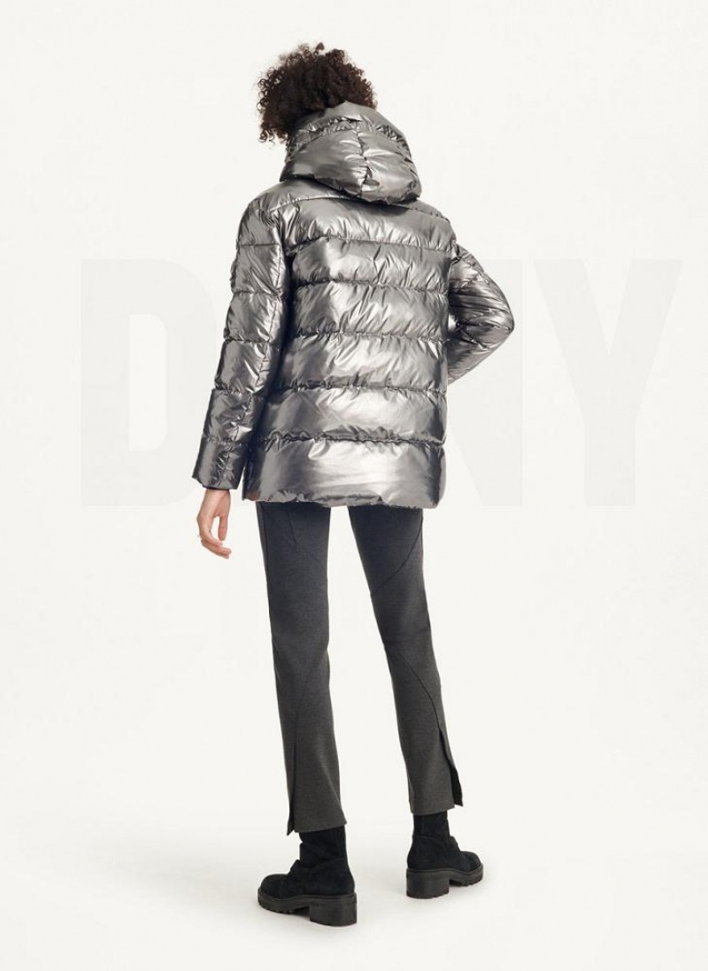 DKNY Glossy Mid Length Pufferjacke Damen Grau | Austria_D0134