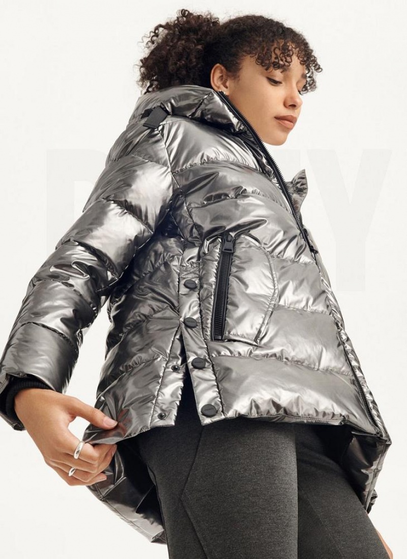 DKNY Glossy Mid Length Pufferjacke Damen Grau | Austria_D0134