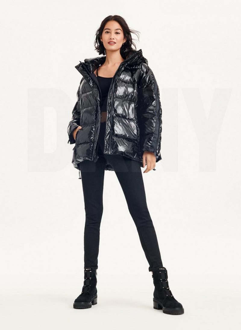 DKNY Glossy Oversized Pufferjacke Damen Schwarz | Austria_D1798