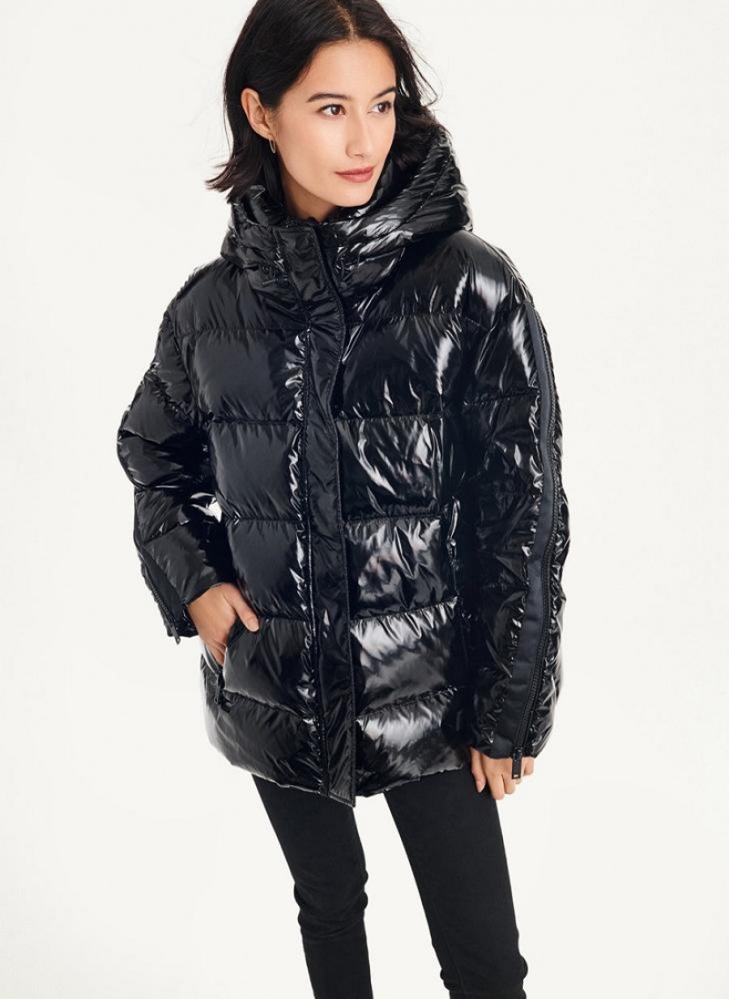 DKNY Glossy Oversized Pufferjacke Damen Schwarz | Austria_D1798