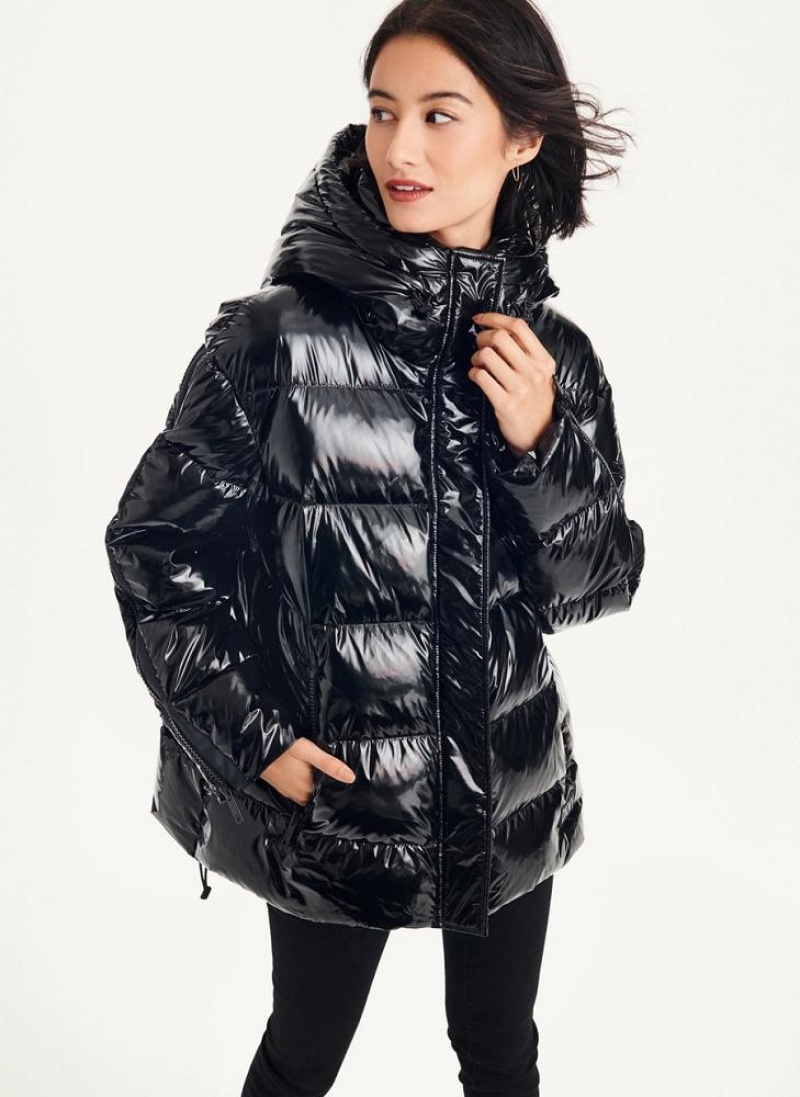 DKNY Glossy Oversized Pufferjacke Damen Schwarz | Austria_D1798