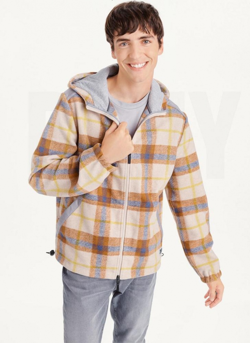 DKNY Gold Plaid Hoodie Jacken Herren Mehrfarbig | Austria_D1554