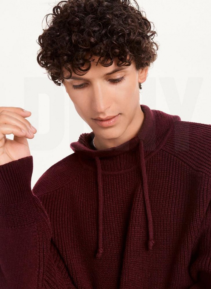 DKNY Half Cardigan Stitch Hoodies Herren Bordeaux | Austria_D1910