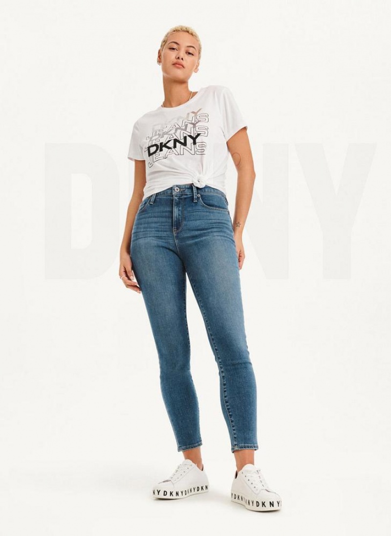 DKNY High Rise Schlank Jeans Damen Blau | Austria_D0436