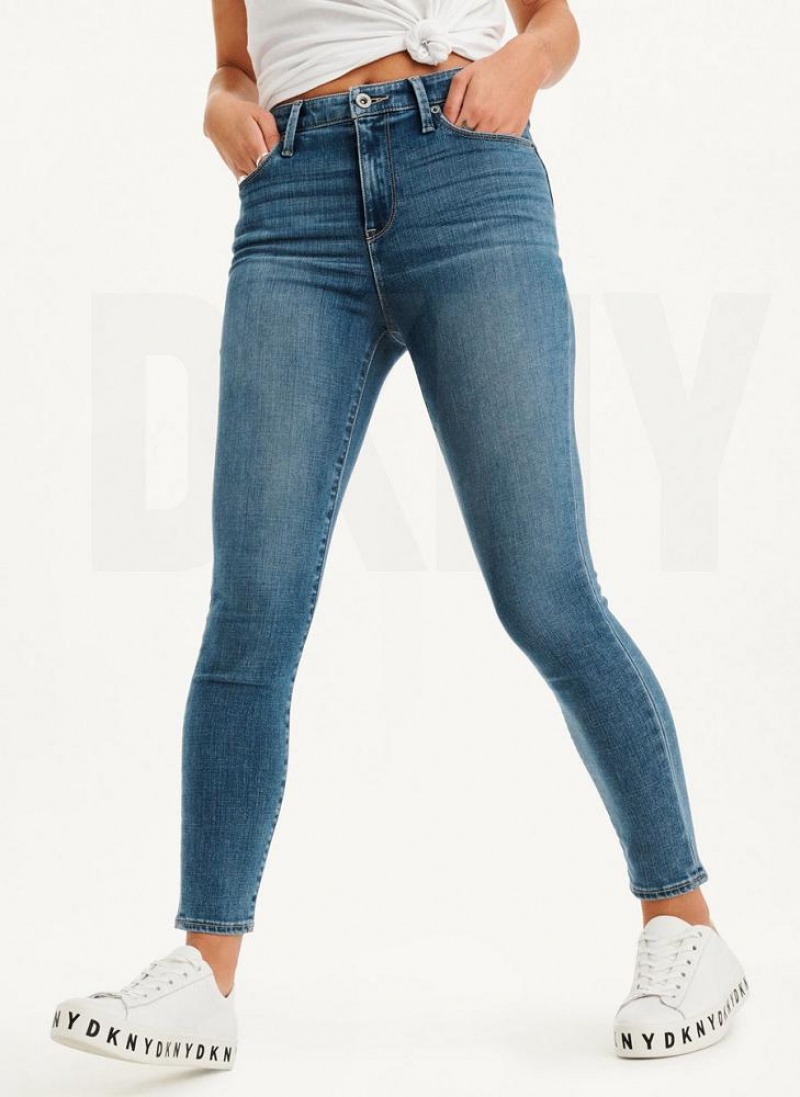 DKNY High Rise Schlank Jeans Damen Blau | Austria_D0436