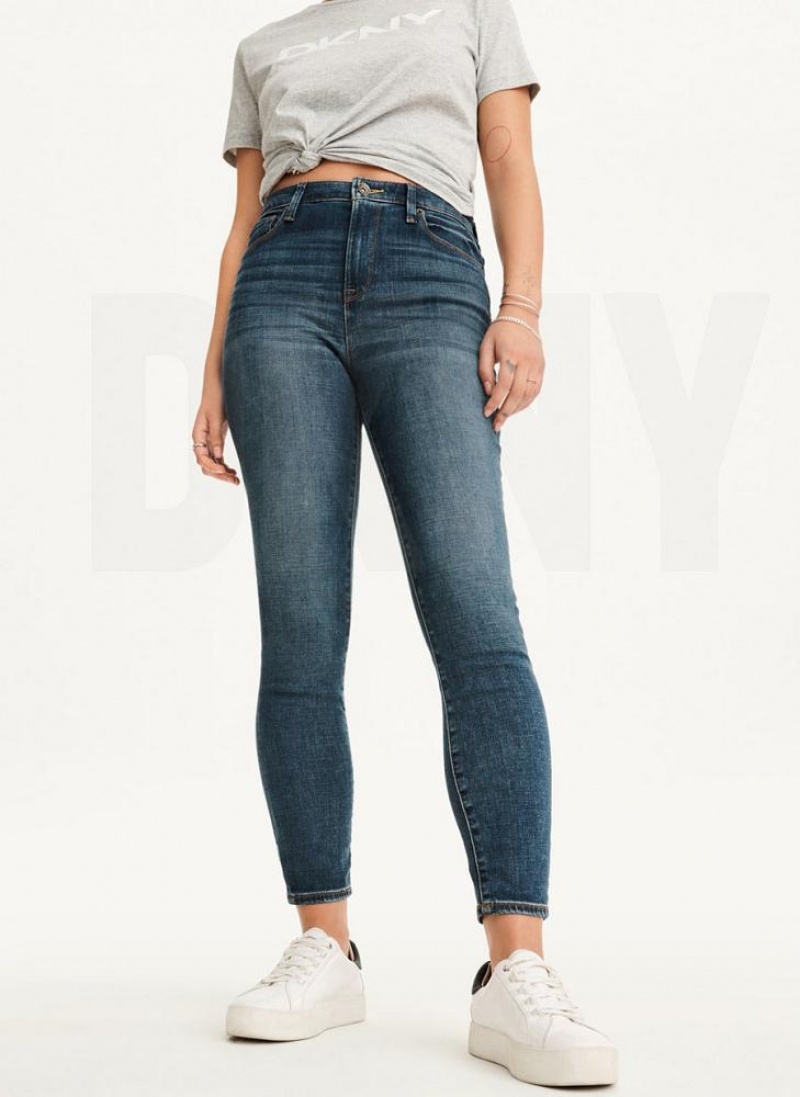 DKNY High Rise Schlank Jeans Damen Tiefesindigo | Austria_D1448