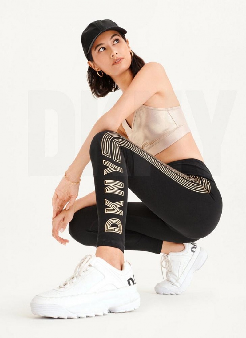 DKNY High Taille Full Length High Density Logo Leggings Damen Schwarz Gold | Austria_D0141