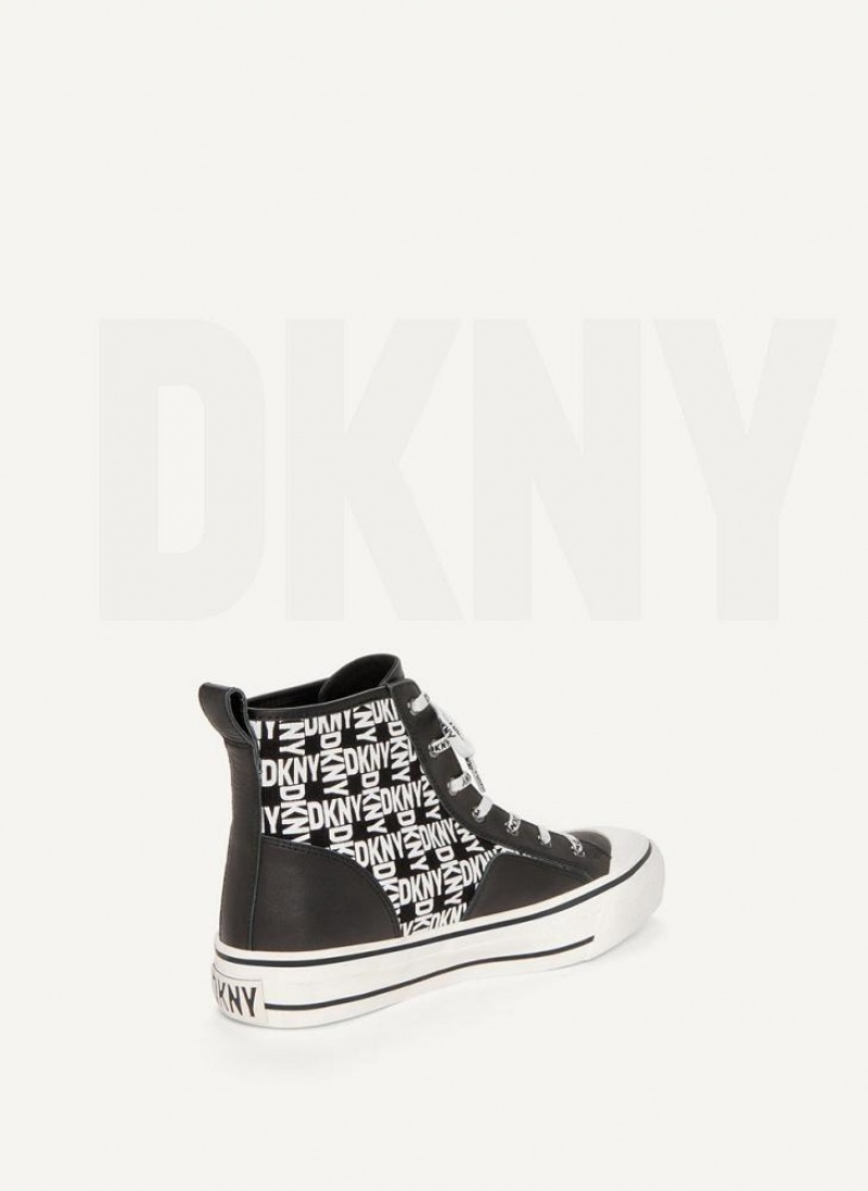 DKNY High Top Logo Sneakers Damen Schwarz Weiß | Austria_D0207