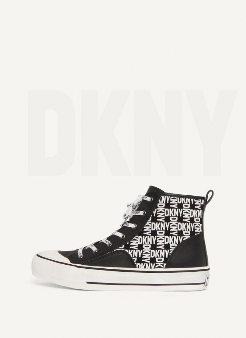 DKNY High Top Logo Sneakers Damen Schwarz Weiß | Austria_D0207