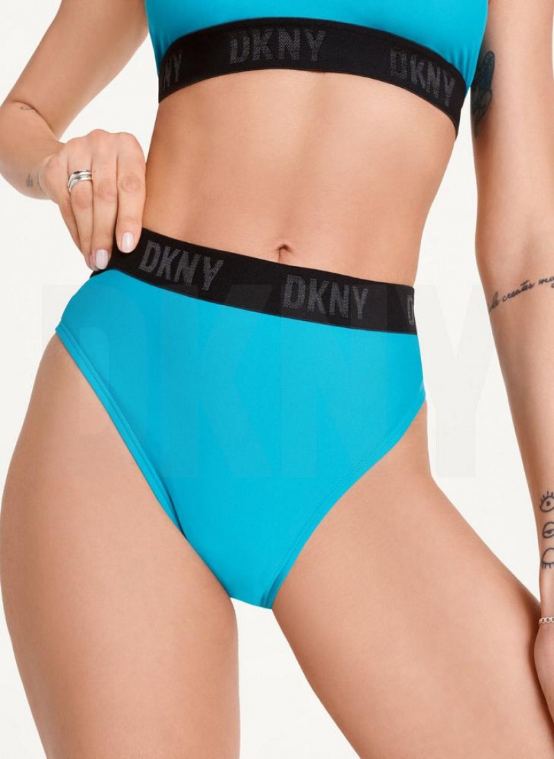 DKNY High Waisted Bikinihose Damen Blau | Austria_D1830