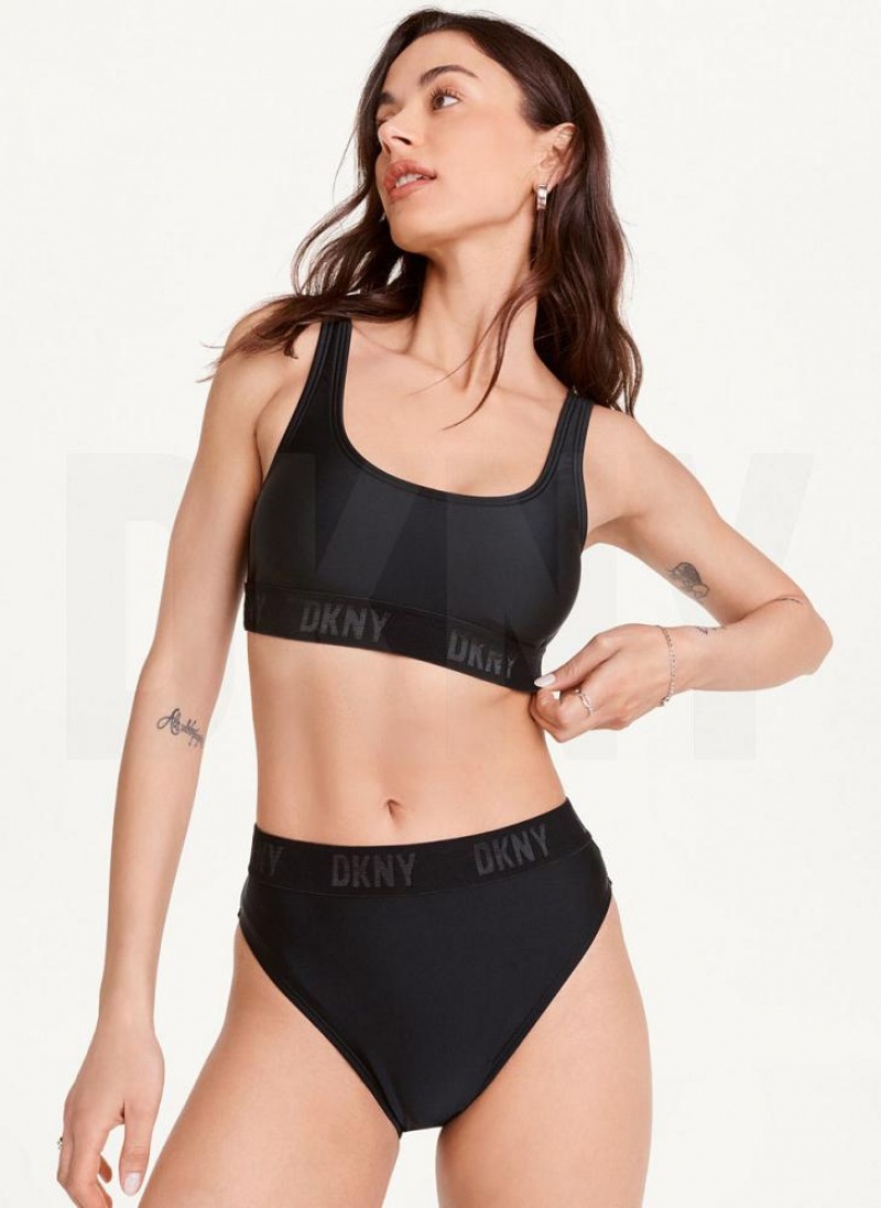 DKNY High Waisted Bikinihose Damen Schwarz | Austria_D0197