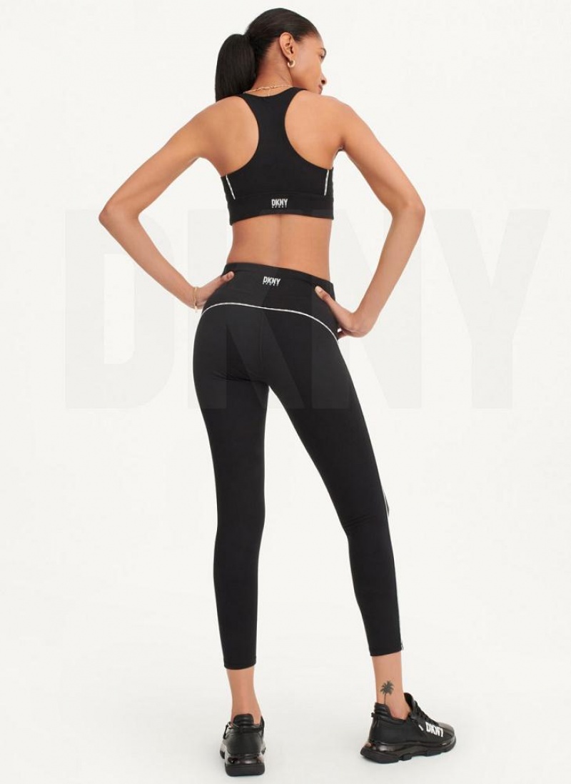 DKNY High Waisted with Logo Piping Leggings Damen Schwarz | Austria_D0860