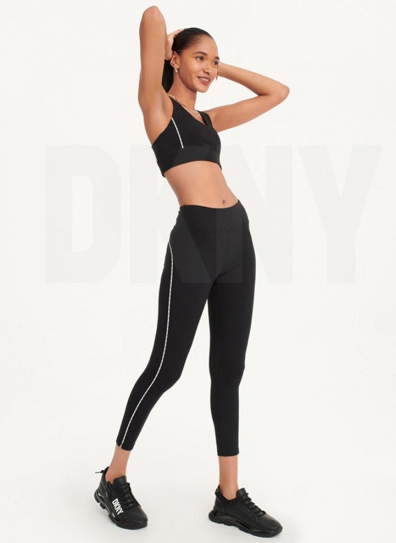 DKNY High Waisted with Logo Piping Leggings Damen Schwarz | Austria_D0860