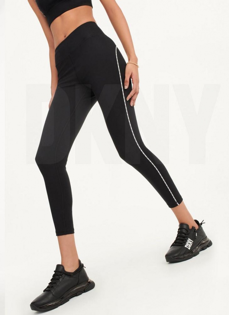 DKNY High Waisted with Logo Piping Leggings Damen Schwarz | Austria_D0860