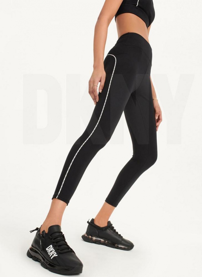 DKNY High Waisted with Logo Piping Leggings Damen Schwarz | Austria_D0860