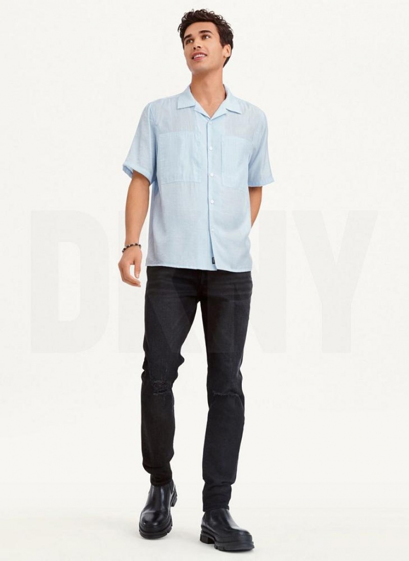 DKNY Imitation Silk Camp Hemd Herren Blau | Austria_D0658