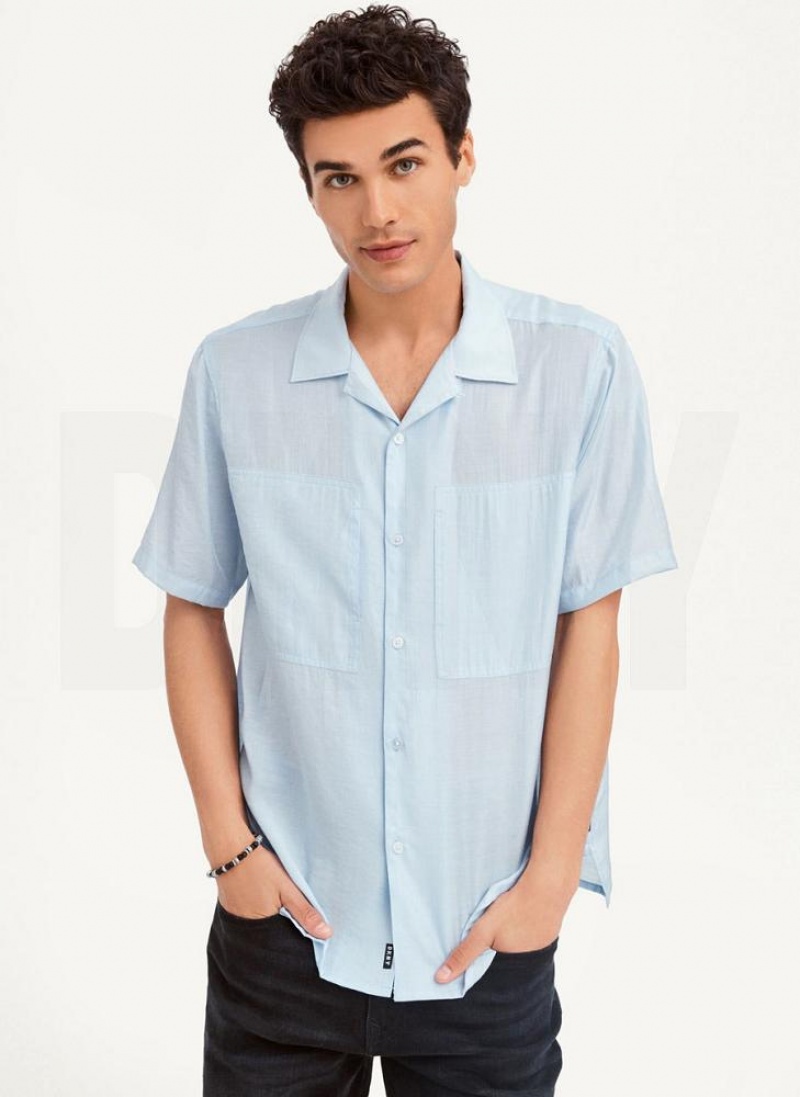 DKNY Imitation Silk Camp Hemd Herren Blau | Austria_D0658