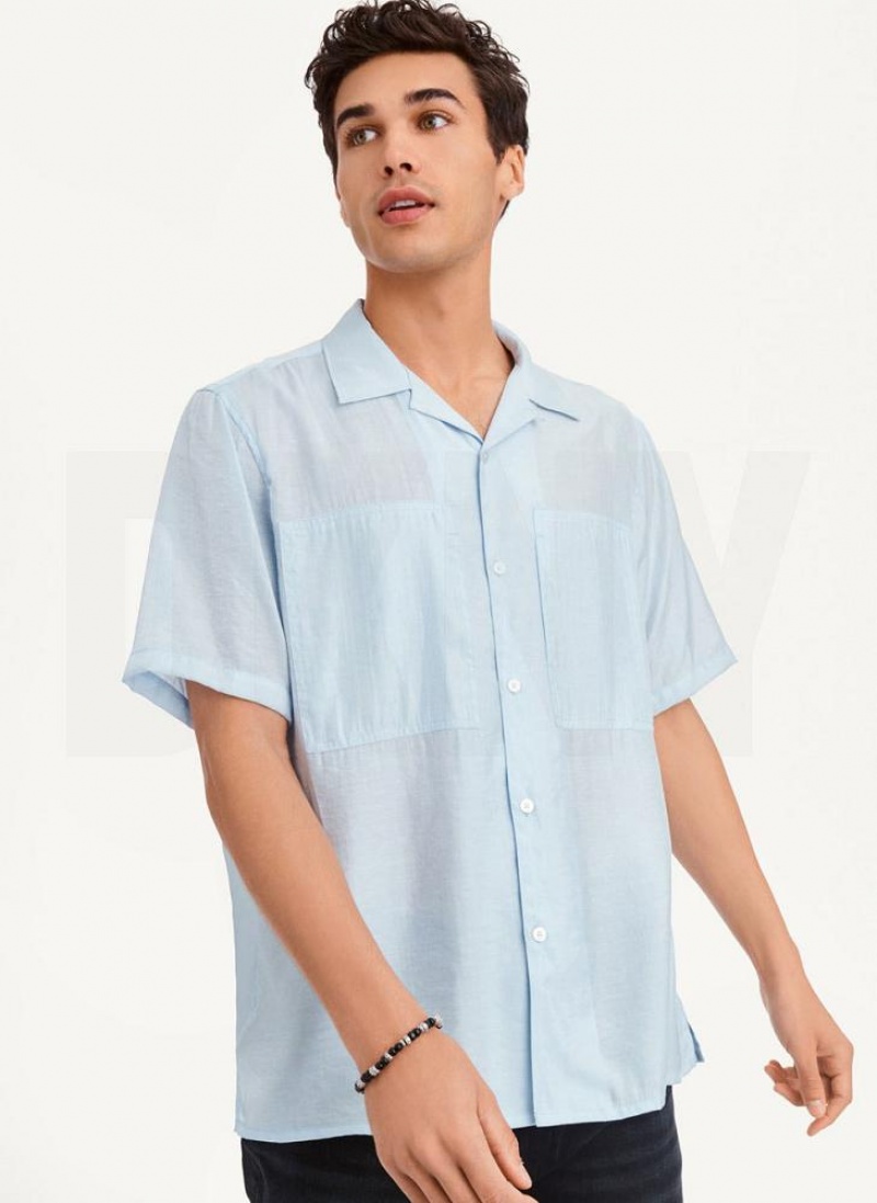 DKNY Imitation Silk Camp Hemd Herren Blau | Austria_D0658