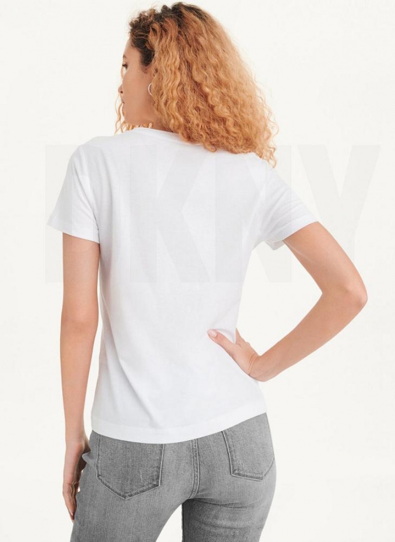 DKNY Kurzes Sleeve City Logo T-shirts Damen Weiß | Austria_D1339