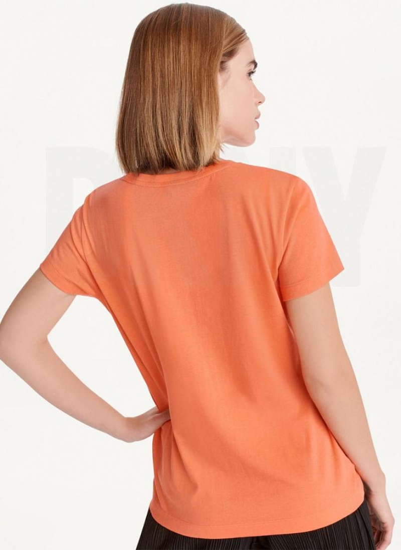 DKNY Kurzes Sleeve Embossed Logo T-shirts Damen Orange | Austria_D1640