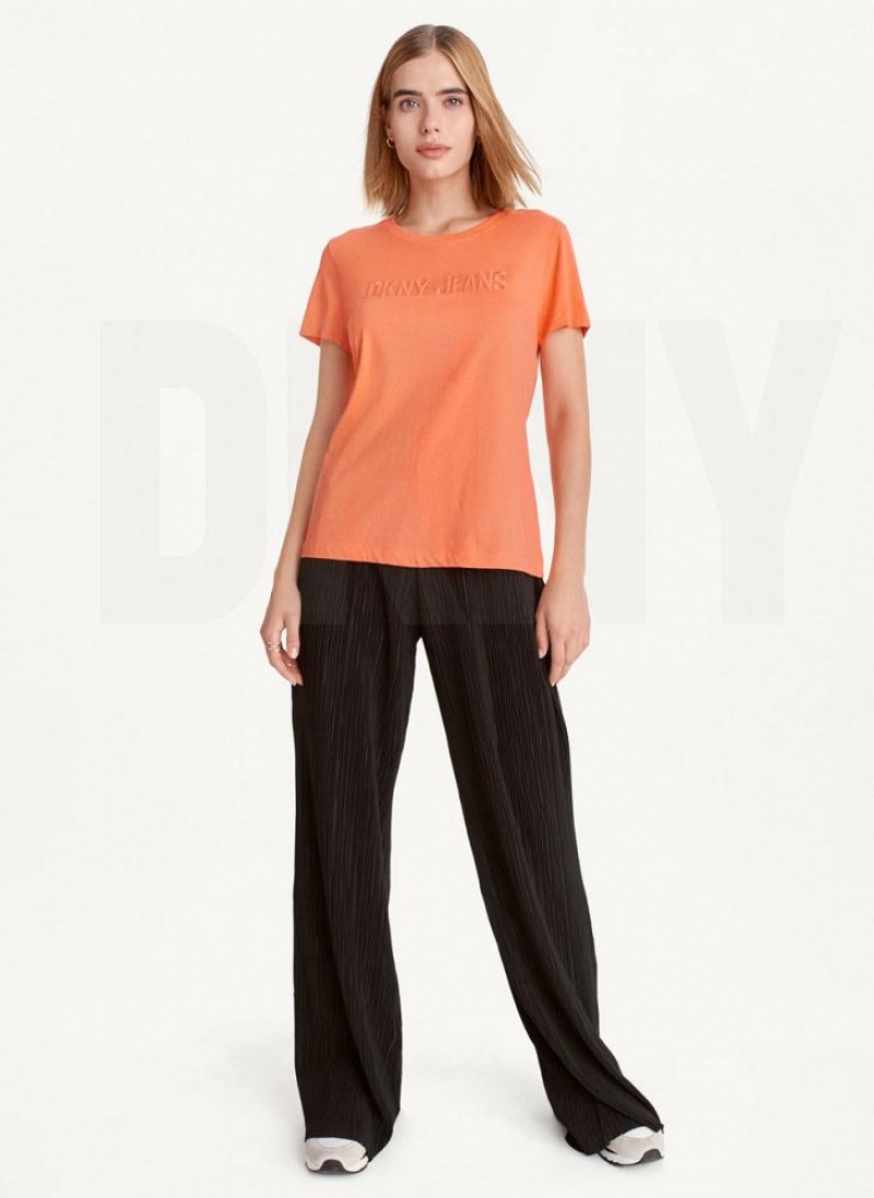 DKNY Kurzes Sleeve Embossed Logo T-shirts Damen Orange | Austria_D1640