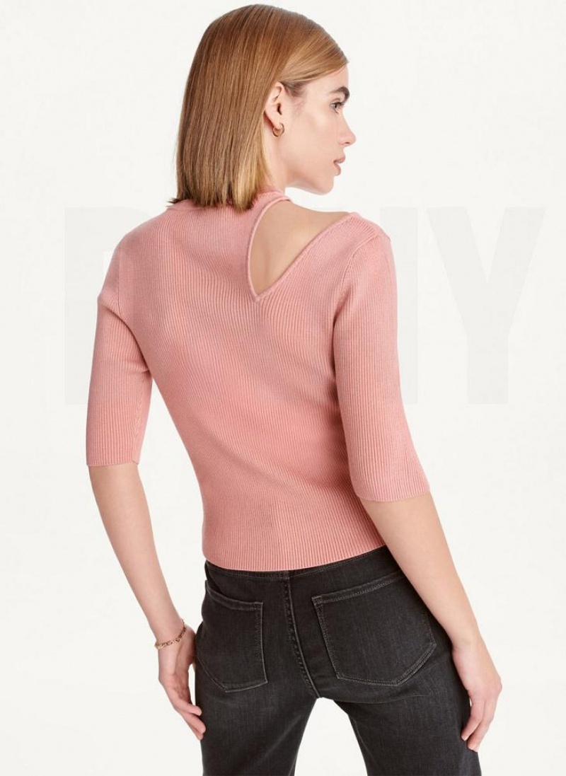 DKNY Kurzes Sleeve Shoulder Cut Out Pullover Damen Rosa | Austria_D1094