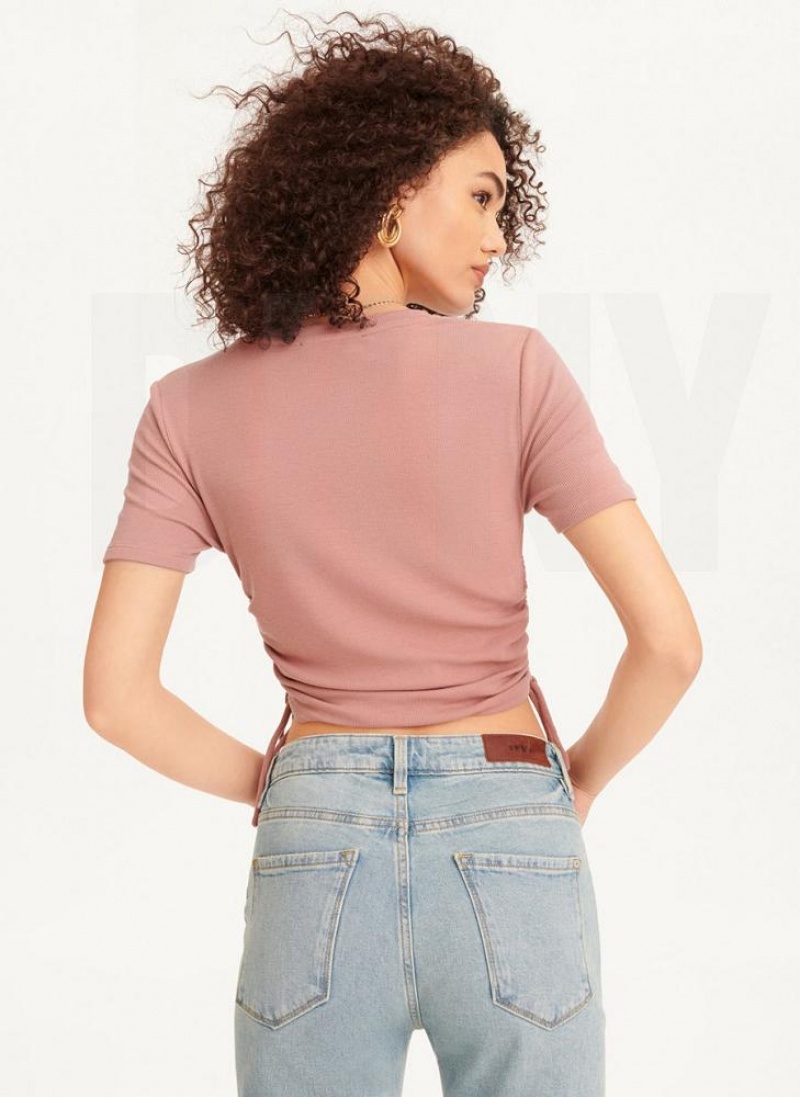 DKNY Kurzes Sleeve Side Ruched T-shirts Damen Rosa | Austria_D0871