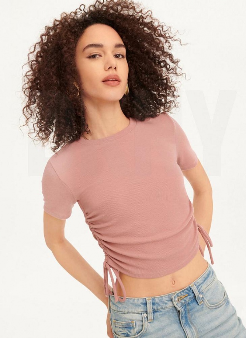 DKNY Kurzes Sleeve Side Ruched T-shirts Damen Rosa | Austria_D0871