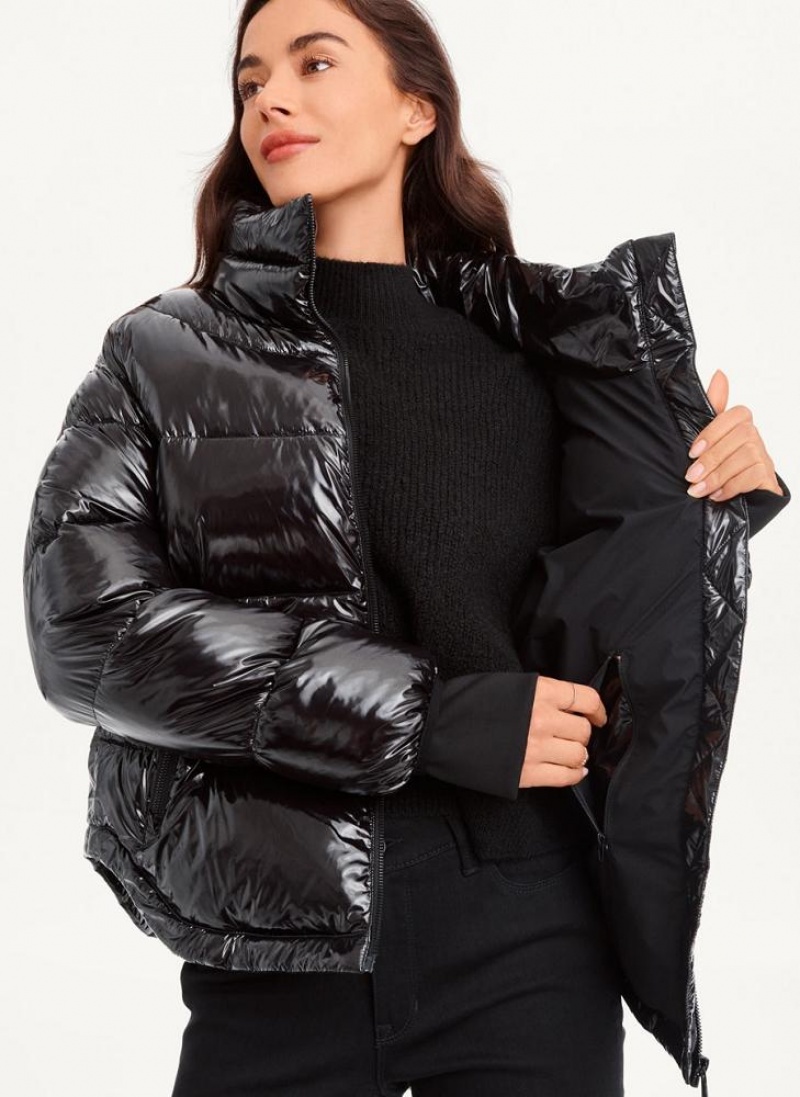 DKNY Kurzes Wet Puffer Mäntel Damen Schwarz | Austria_D0535