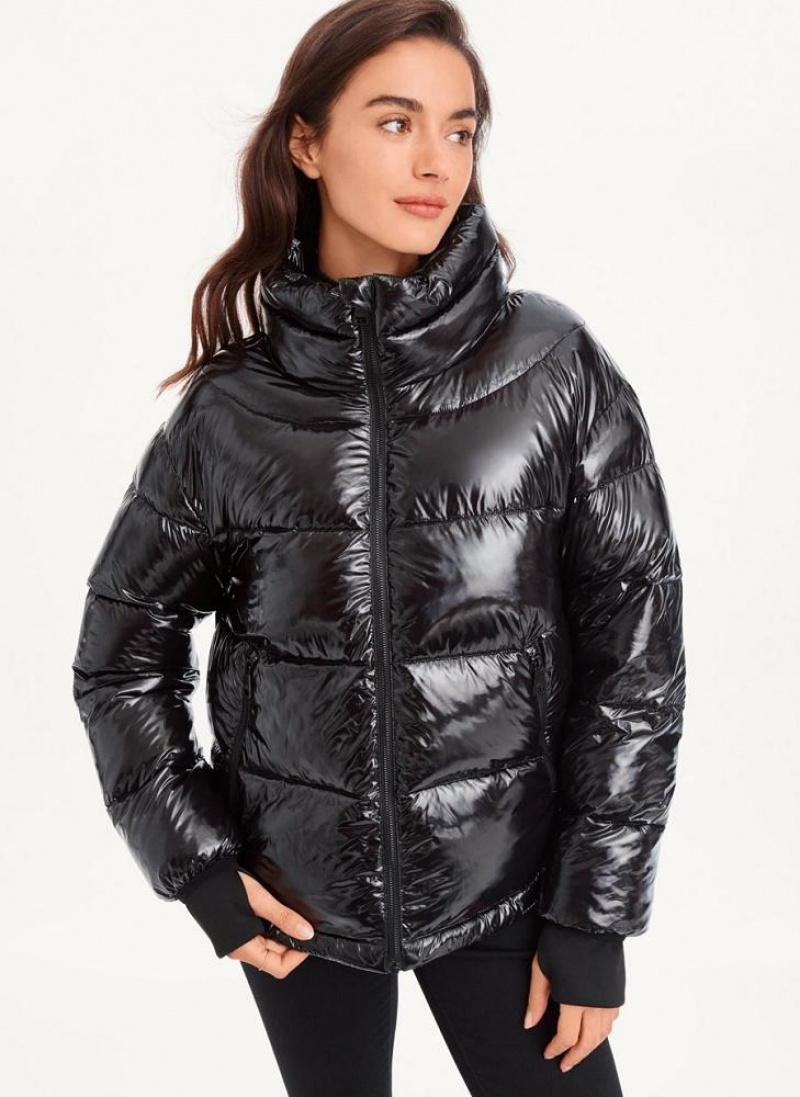 DKNY Kurzes Wet Puffer Mäntel Damen Schwarz | Austria_D0535