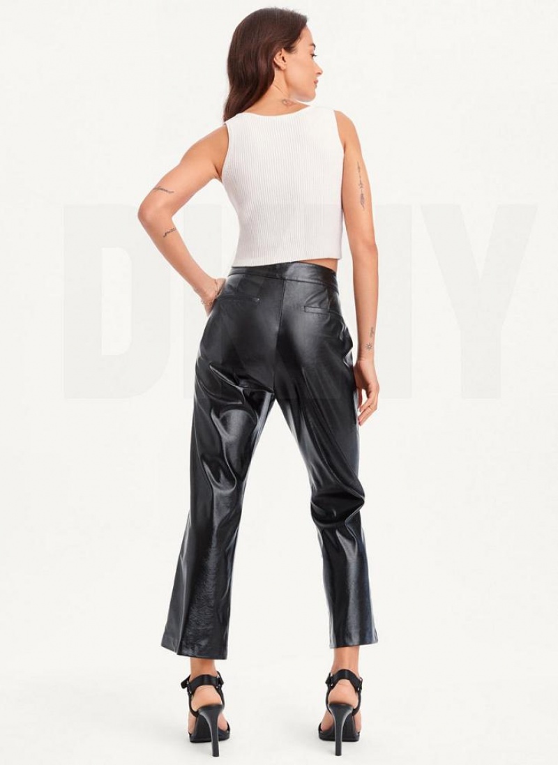 DKNY Lack Leder Flared Hose Damen Schwarz | Austria_D1485