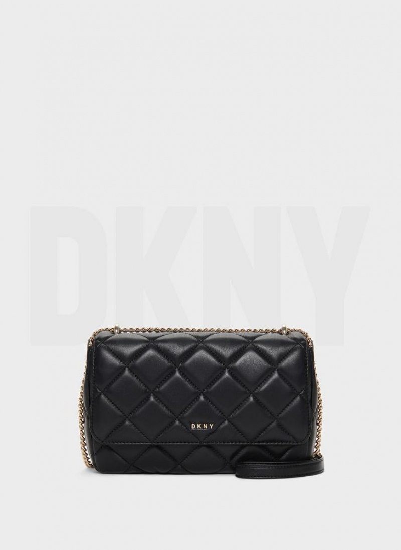 DKNY Lara Large Gesteppt Schultertasche Damen Schwarz Gold | Austria_D1532