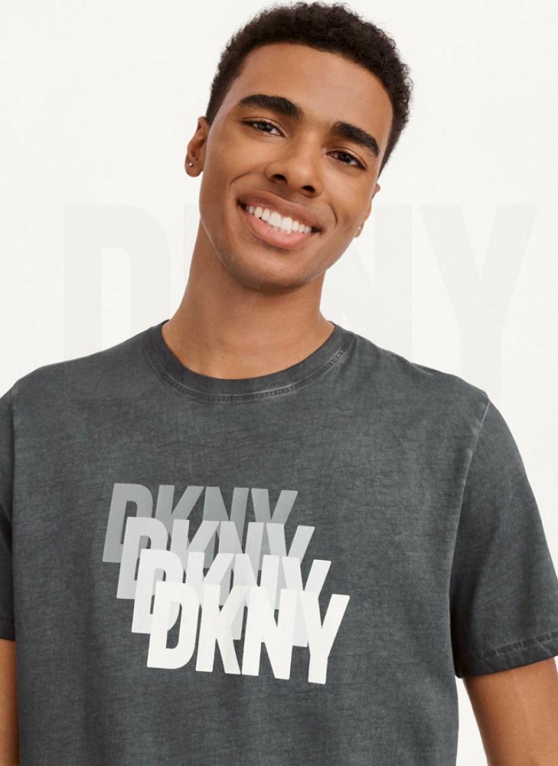 DKNY Layered Mineral Wash T-shirts Herren Schwarz | Austria_D0355